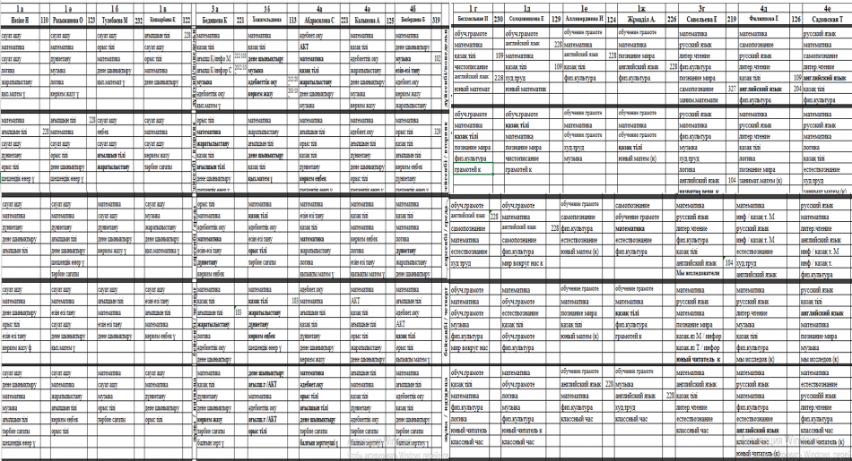 2019-2020 оқу жылының 2 жартыжылдық сабақ кестесі