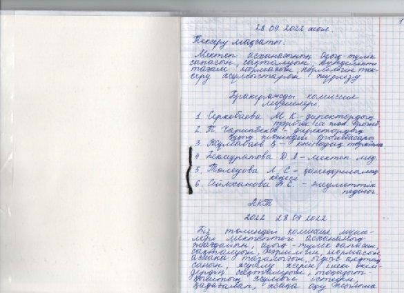 Мектеп асхасының тазалығын тексеру актісі