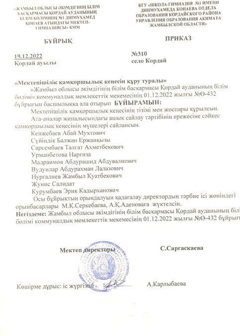 Қамқоршылық кеңесінің құрылу бұйрығы